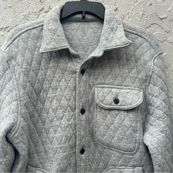 J CREW Shirt Men Small Quilted Knit Shacket Button Down Gray Cotton Chest Pocket - Picture 3 of 10